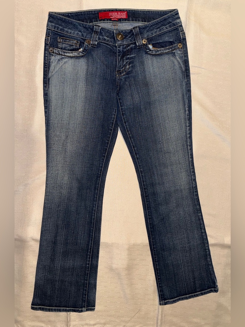 Vintage Guess Women's bootcut/flare low rise jeans, medium indigo wash - size 29